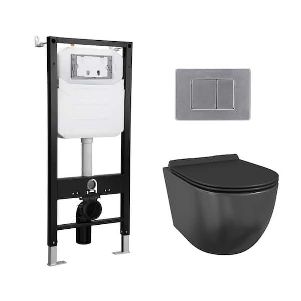 Eridanus Hampton 2-Piece 0.8/1.6 GPF Elongated Wall Hung Toilet with Concealed In-Wall Toilet Tank (Seat Included), Matte Black