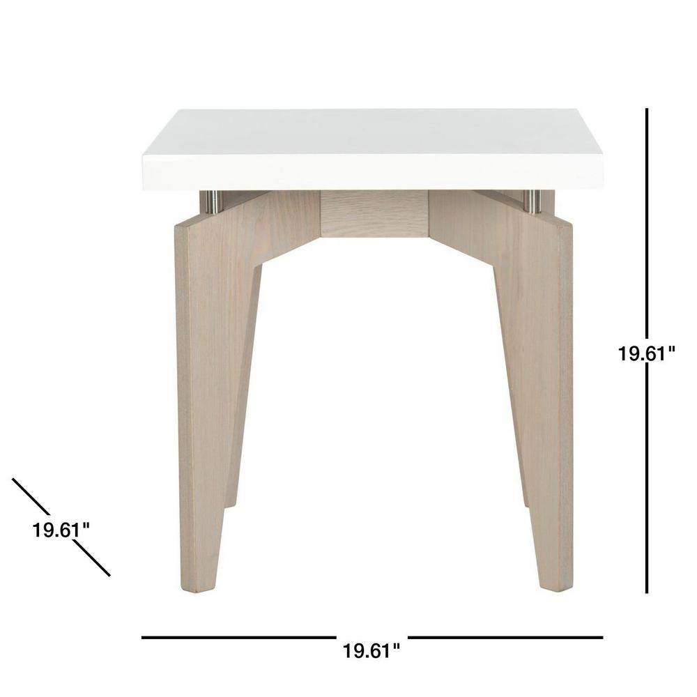 Petite White and Grey Lacquer End Table with Light Wood Legs
