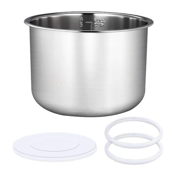 6 qt. Polished Stainless Steel Inner Pot Silver Finish Food-Grade 304 Material Even Heating Dishwasher Safe
