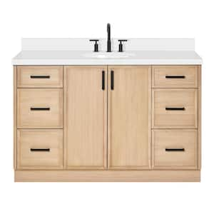 Kelly 55 in. W x 22 in. D x 36 in. H Single Sink Bath Vanity in White Oak with Pure White Quartz Top