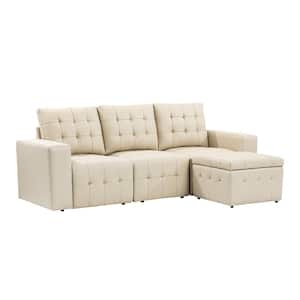 Nuria 87 in. wide Beige Leather Sofa with Removable Back Cushions