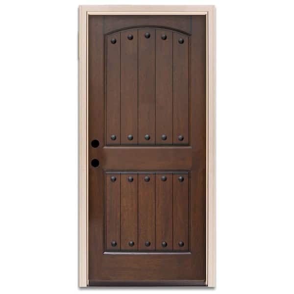 Steves & Sons Rustic 2-Panel Plank Prefinished Mahogany Wood Prehung Front Door-DISCONTINUED