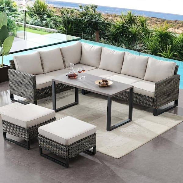 Gymojoy Valenta Gray 5-Piece Wicker Outdoor Dining Set with Beige Cushions