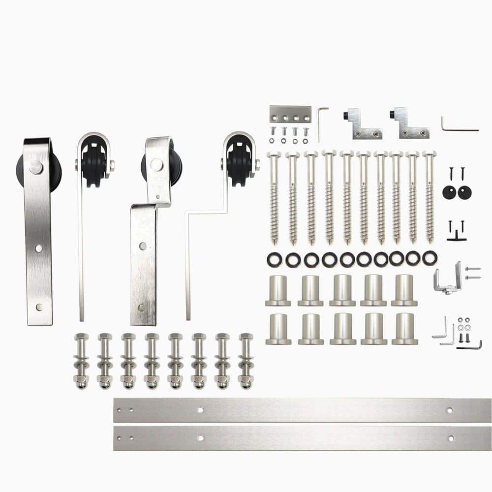 14 ft./168 in. Brushed Nickel Single Track Bypass Sliding Barn Door Track and Hardware Kit for Double Doors price history on PriceWatchPro