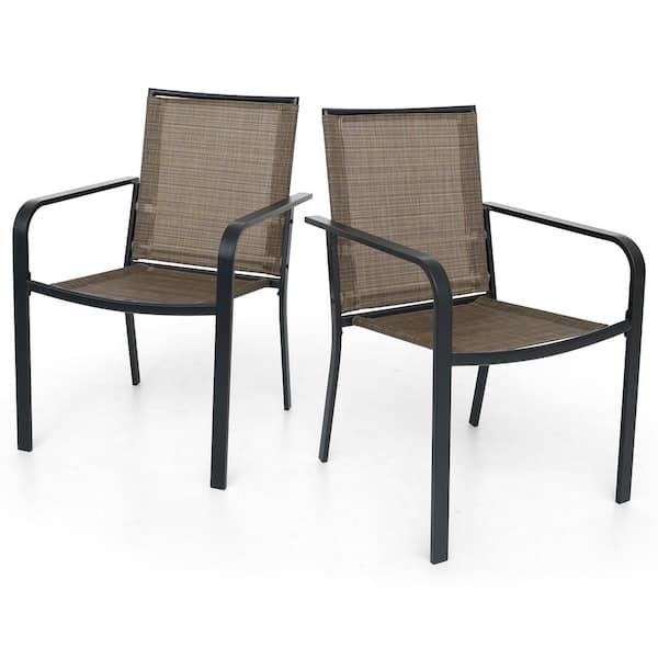 Anmutig Stackable Metal Patio Outdoor Dining Chair-Brown (2 Chairs)