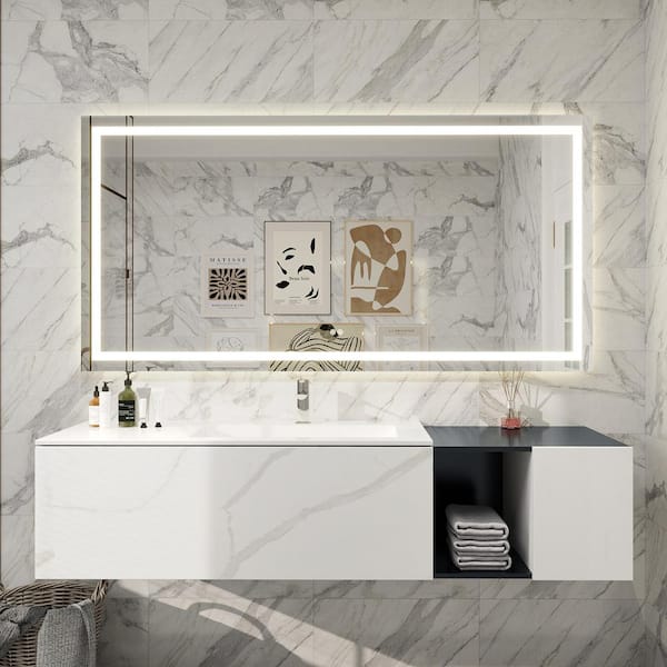 72 in. W x 36 in. H Rectangular Frameless Anti-Fog Wall-Mounted LED Backlit Light Bathroom Vanity Mirror