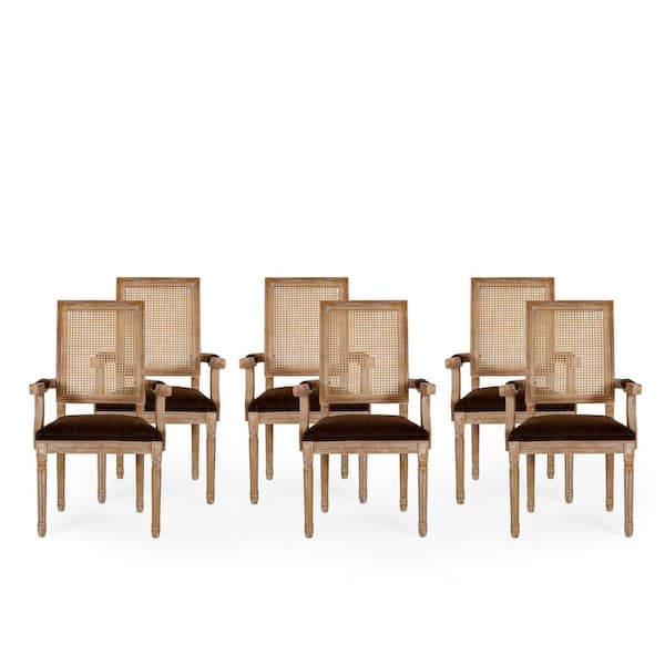 Noble House Aisenbrey Brown and Natural Upholstered Dining Chair (Set of 6)
