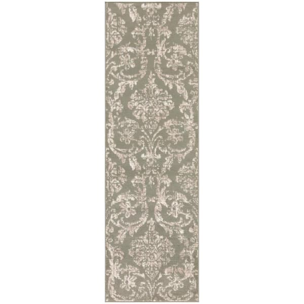 Nourison Jubilant Olive 2 ft. x 7 ft. Damask Transitional Runner Area Rug