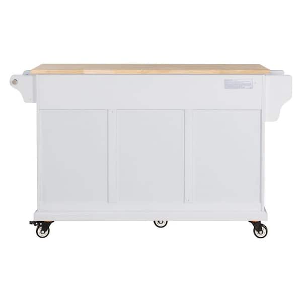 IDEAGLE White Cambridge Natural Wood Top 60.5 in. Kitchen Island