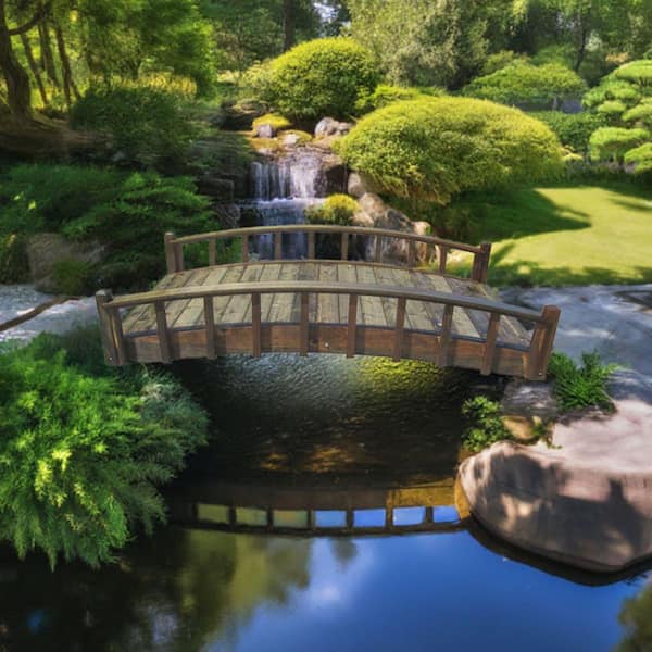 SamsGazebos Japanese Wood Garden Bridge 8 ft. x 4 ft. 400 lb. load