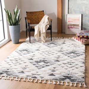 Moroccan Tassel Shag Ivory/Gray 4 ft. x 6 ft. Moroccan Area Rug