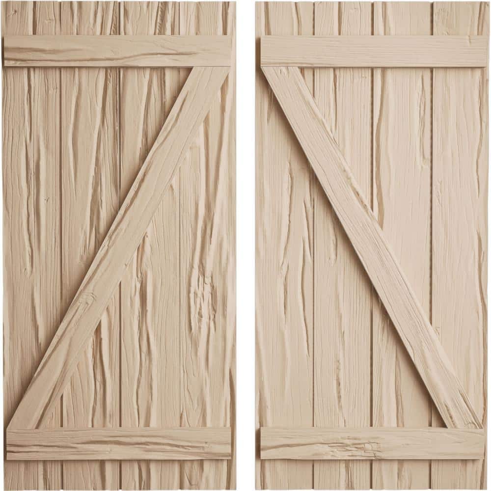22 in. x 24 in. Timberthane Polyurethane 4-Board Joined Board-n-Batten Riverwood Faux Wood Shutters w/Z-Board Pair price history on PriceWatchPro