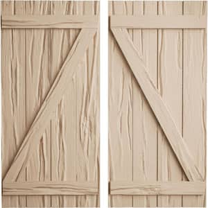 22 in. x 28 in. Timberthane Polyurethane 4-Board Joined Board-n-Batten Riverwood Faux Wood Shutters w/Z-Board Pair
