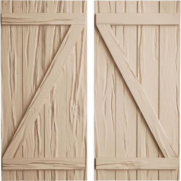 Ekena Millwork 22 in. x 70 in. Timberthane Polyurethane 4-Board Joined Board-n-Batten Riverwood Faux Wood Shutters w/Z-Board Pair