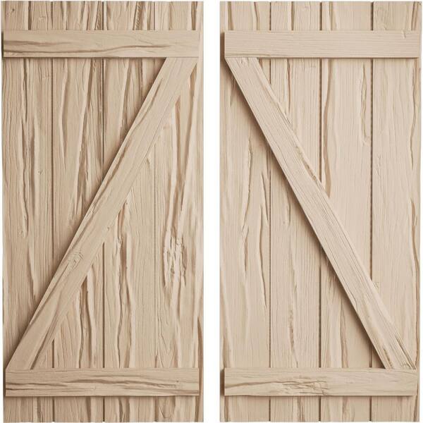 Ekena Millwork 22 in. x 84 in. Timberthane Polyurethane 4-Board Joined Board-n-Batten Riverwood Faux Wood Shutters w/Z-Board Pair