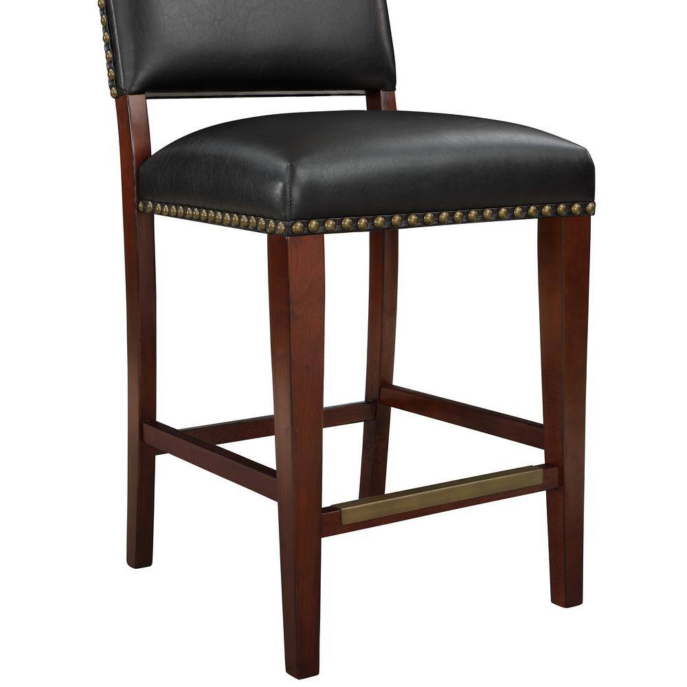 Denver 40" Brown Leather and Wood Counter Stool
