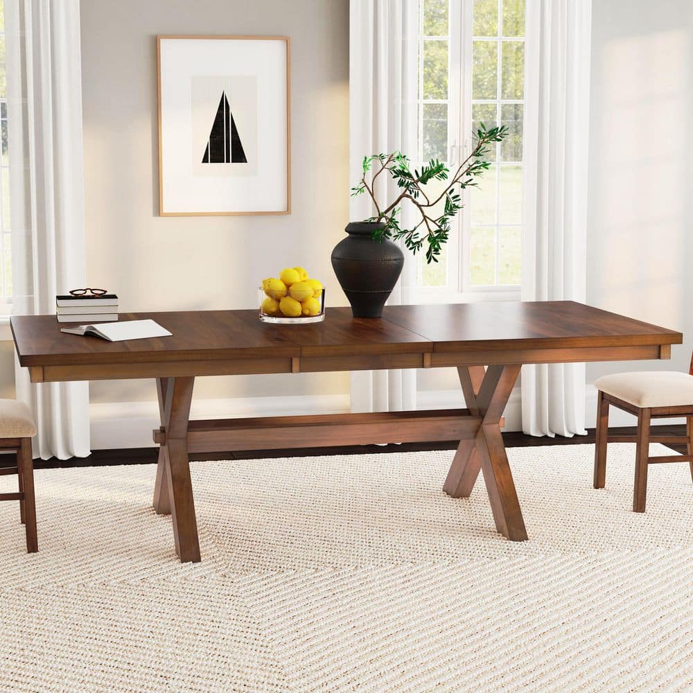 Dark Hazelnut Extendable Wood Dining Table with Cross Legs