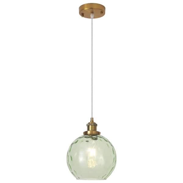 LWYTJO 60-Watt 1-Light Gold and Light Green Shaded Pendant Light with Globe Glass Shade, No Bulbs Included