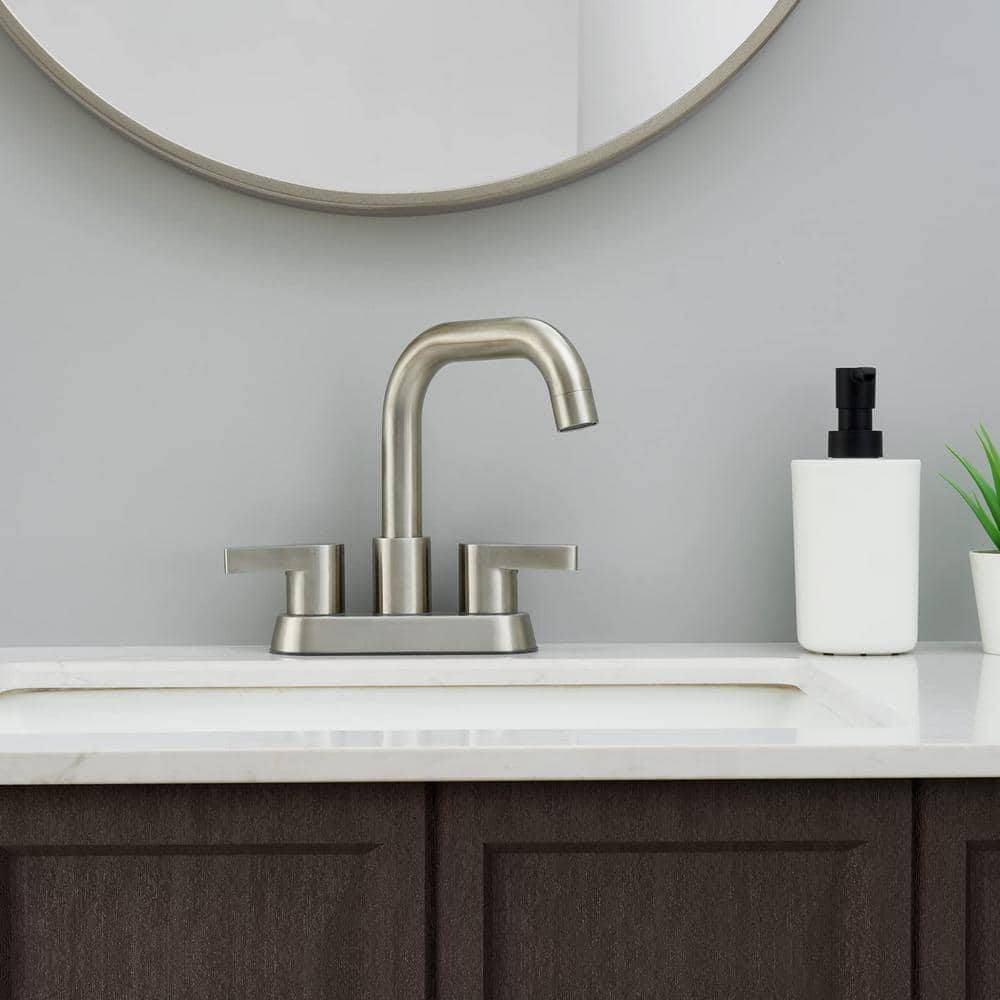 Brushed Nickel Double Handle Mid Arc Bathroom Faucet