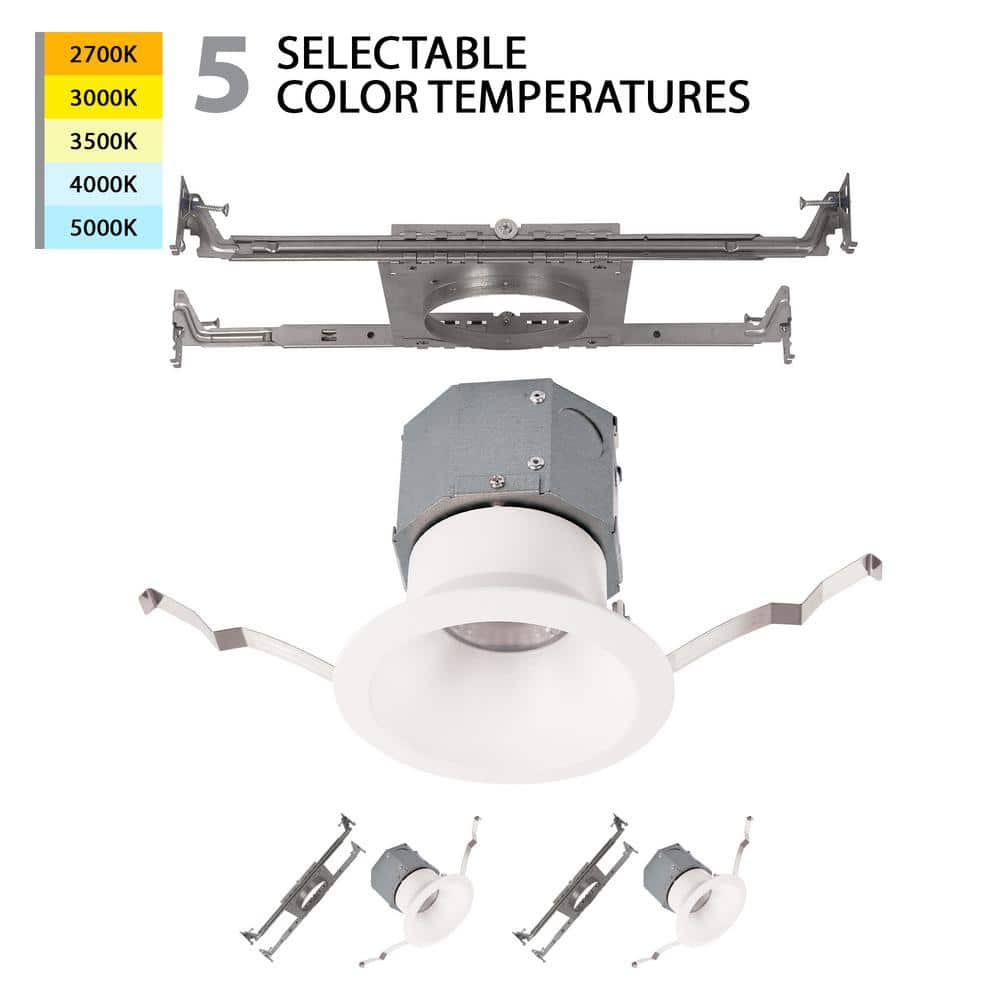Pop-In 4 in. Round Adjustable CCT New Construction IC Rated Indoor/Outdoor Integrated LED Recessed Light Trim (2-Pack) price history on PriceWatchPro