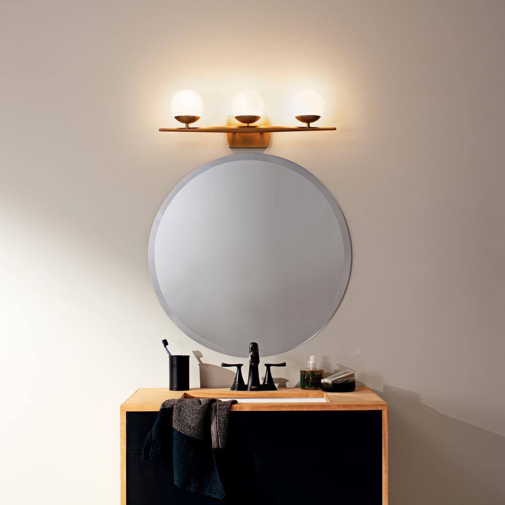 Jasper 24.5 in. 3-Light Natural Brass Halogen Mid-Century Modern Bathroom Vanity Light with Etched Glass Shade price history on PriceWatchPro