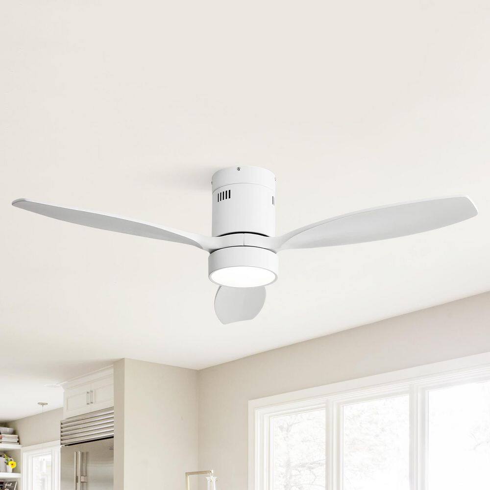 52 in.Indoor/Outdoor Wood White Flush Mount Ceiling Fan with Light and Remote Control price history on PriceWatchPro