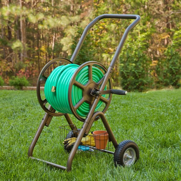 200 ft. Bronze Steel 2-Wheel Hose Cart Garden Hose Reel
