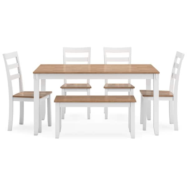 Gesthaven 6-Piece Rectangle White/Brown Wood Top Dining Room Set Seats 6