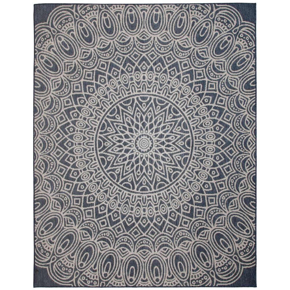 StyleWell Medallion Navy/Ivory 8 ft. x 10 ft. Indoor/Outdoor Area Rug ...