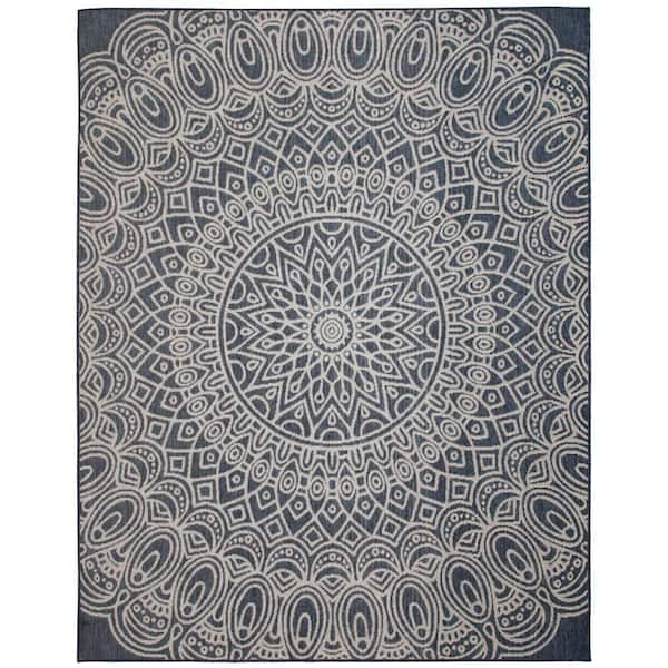 Medallion Navy/Ivory 8 ft. x 10 ft. Indoor/Outdoor Area Rug