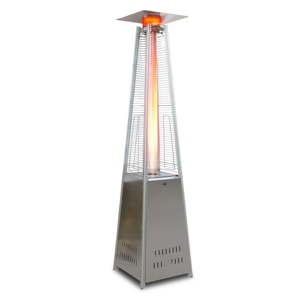 89 in. 42,000 BTU Silver Outdoor Patio Standing Gas Propane Heater With Whe