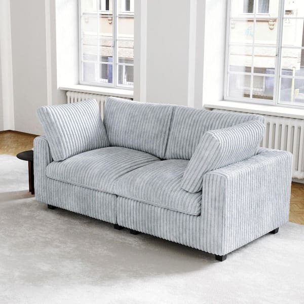 78 in. Square Arm Faux Rabbit Fur Velvet 2-Piece Oversized Loveseat Modular Sectional Sofa with Washable Covers in Gray