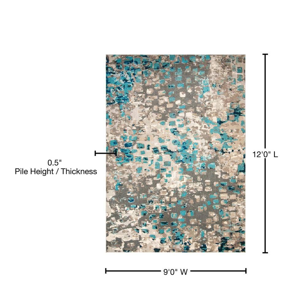 Gray and Light Blue Geometric Abstract 9' x 12' Area Rug