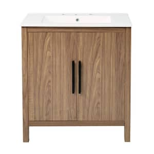 29.92 in. W x 18.35 in. D x 33.86 in. H Single Sink Freestanding Bath Vanity in Wood Color with White Ceramic Top