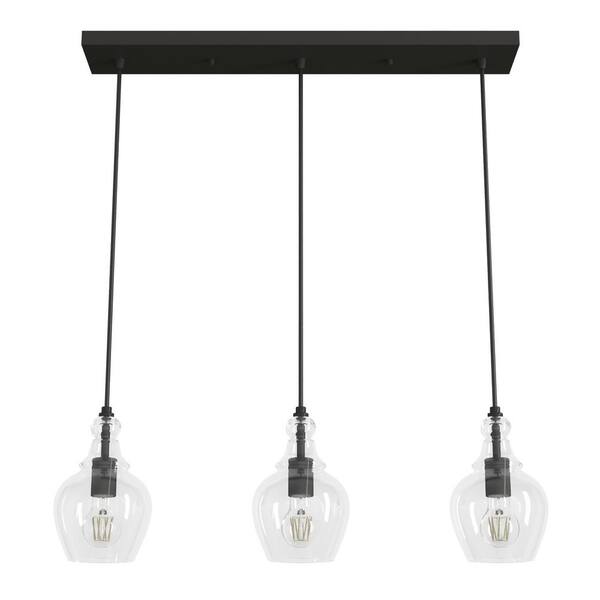 Hunter Maple Park 3 Light Noble Bronze Linear Chandelier with Clear Glass Shades Kitchen Light