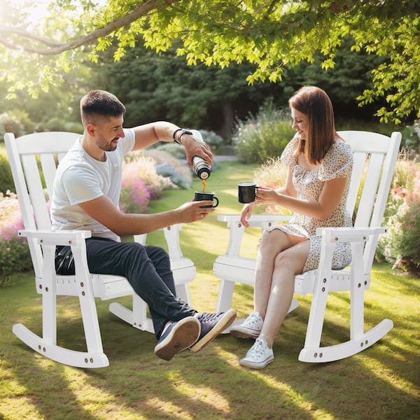 VINGLI White Heavy Duty 600 lbs. Wood Outdoor Rocking Chair with