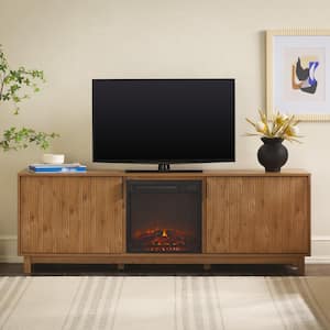 70 in. English Oak Modern TV Stand with Freestanding Electric Fireplace