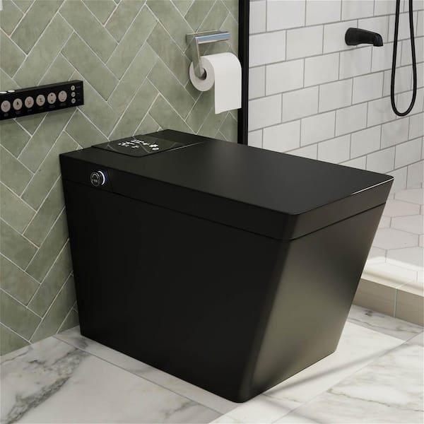 MYCASS Smart Toilet Bidet One-piece 0.8/1.2 GPF Dual Flush Square Toilet in. Matte Black Seat with Remote Panel