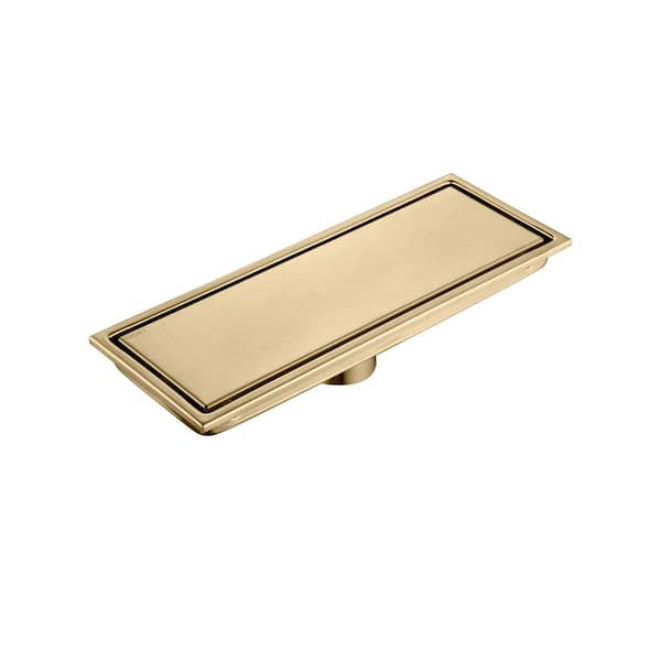 11.8 x 4.3 in. Linear Stainless Steel Shower Drain with Tile-In Pattern Drain Cover in Brushed Gold