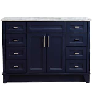 49 in. W x 22 in. D Single Bath Vanity in Blue with Marble Vanity Top in White Carrara with White Rectangle Basin