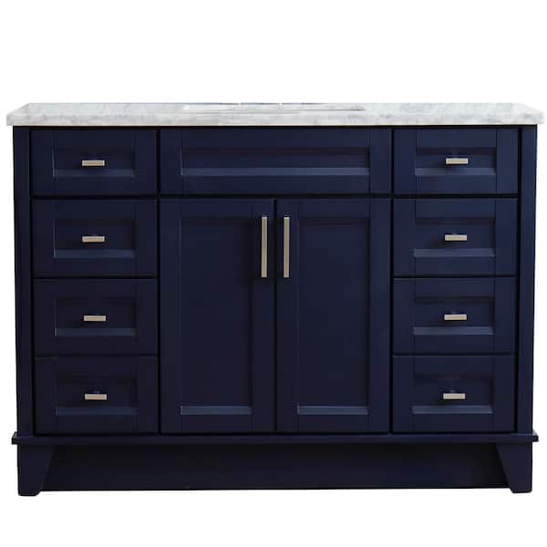 Bellaterra Home 49 in. W x 22 in. D Single Bath Vanity in Blue with Marble Vanity Top in White Carrara with White Rectangle Basin