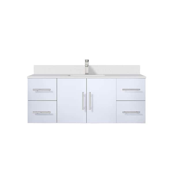 Geneva 48 in. W x 22 in. D Glossy White Bath Vanity, White Quartz Top, and Faucet Set