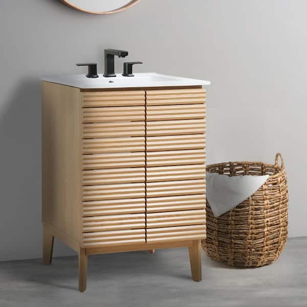 Calandre 24 in. W x 18 in. D x 33 in. H 2-Shelf Bath Vanity Cabinet without Top Sink Basin not Included, Oak
