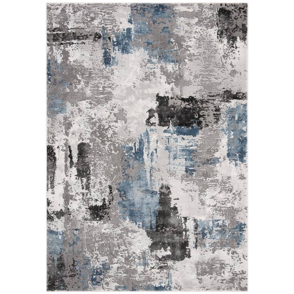 Hand-Knotted Abstract Gray Synthetic 4' x 6' Area Rug