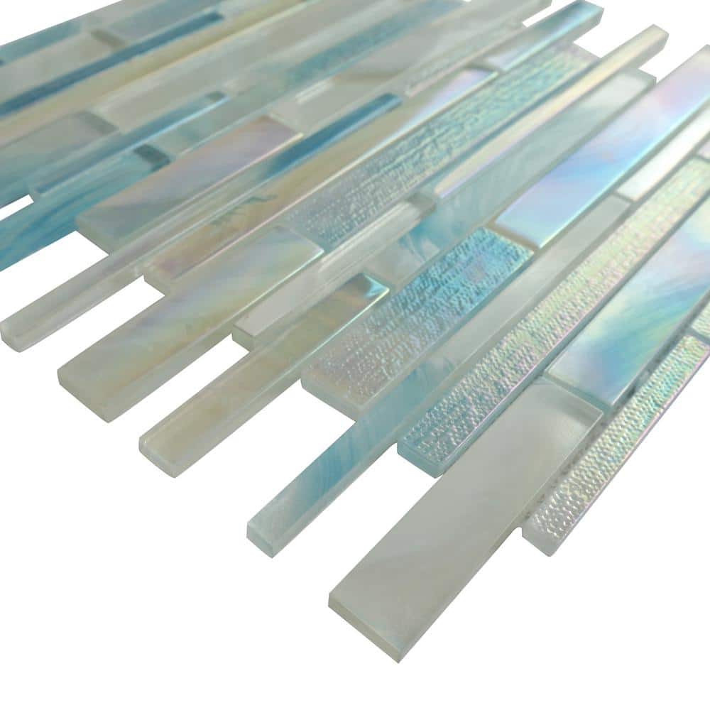 Aurora Blue Glossy Glass Interlocking Mosaic Tile