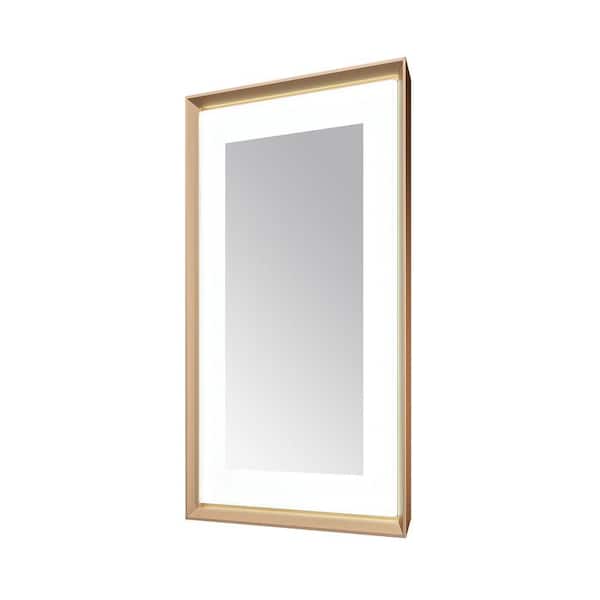 Madison 24 in. W x 36 in. H Rectangular Framed Wall Mount Bathroom Vanity Mirror in Brushed Gold LED Lighted Defogger