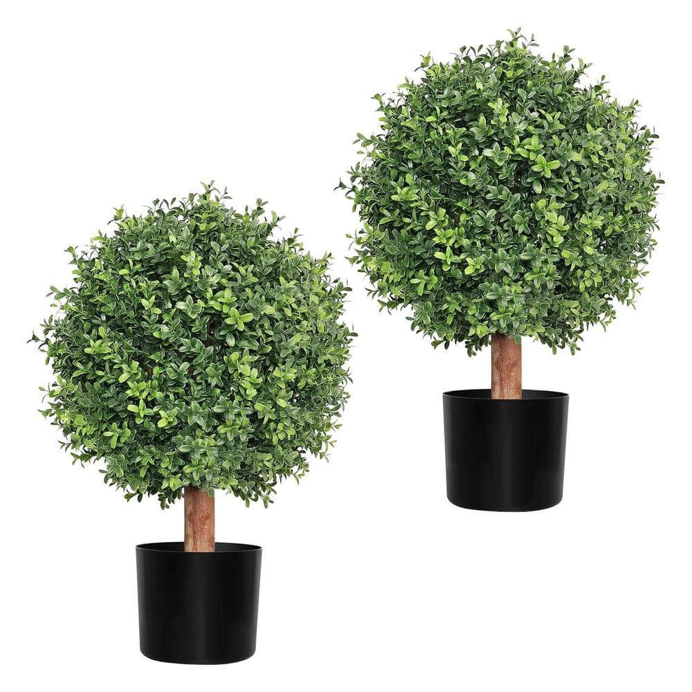 17.8 in Green Outdoor Artificial Boxwood Shrub Topiary Set UV