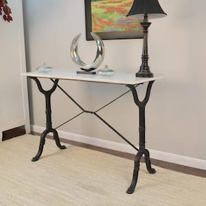 Vera 42 in. White/Black Standard Rectangle Marble Console Table