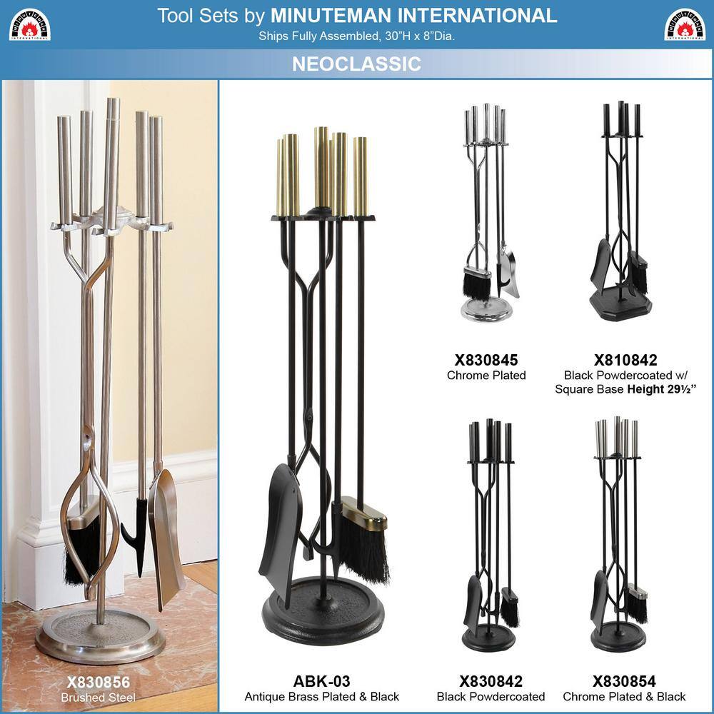30" Black and Chrome Neoclassic Fireplace Tool Set with Round Base