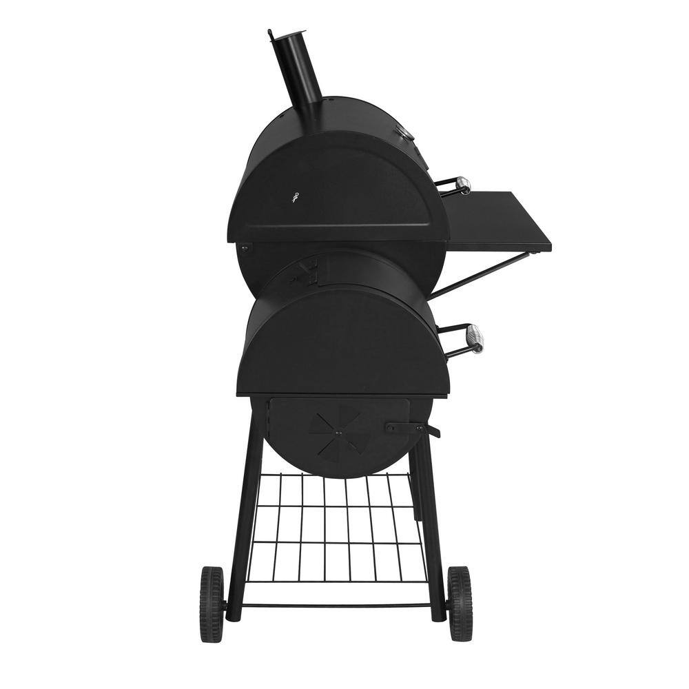 Charcoal Grill with Offset Smoker and Side Table in Black plus a Cover - 1